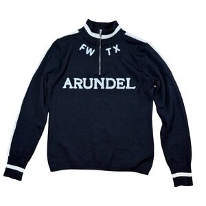 Woolistic Arundel Quarter Zip Sweater Merino Wool Racing Stripe Small Black